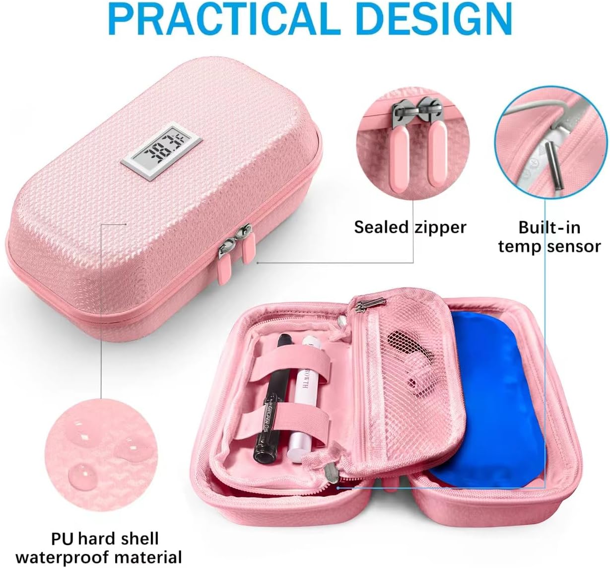 Insulin Cooler Travel Case TSA Approved, Refrigerated Medicine Travel Case with Temperature Display, Wrist Strap & 2 Reusable Ice Packs, Gift for Daily and Trip