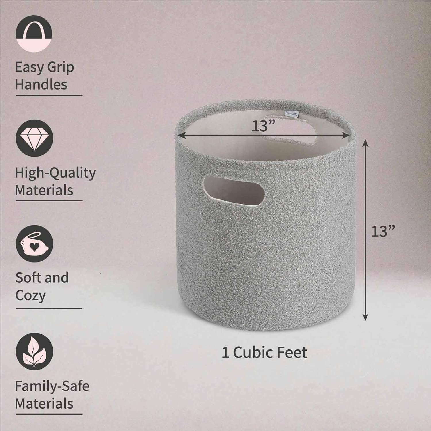 PUTSKA Basket – Round Storage for Toys and Clothes, Stuffed Animals – Soft Baby Girl Basket for Nursery, Kids Room, Bedroom, Living Room – Regular, Grey