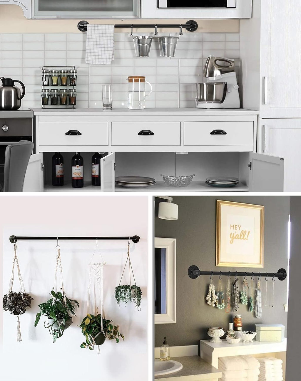 Industrail Pipe Pot Pan Rack, Wall mount Pot hangers Pan Haniging Rail Lid Hnager for kitchen with S Hooks (39"-2 Pack)