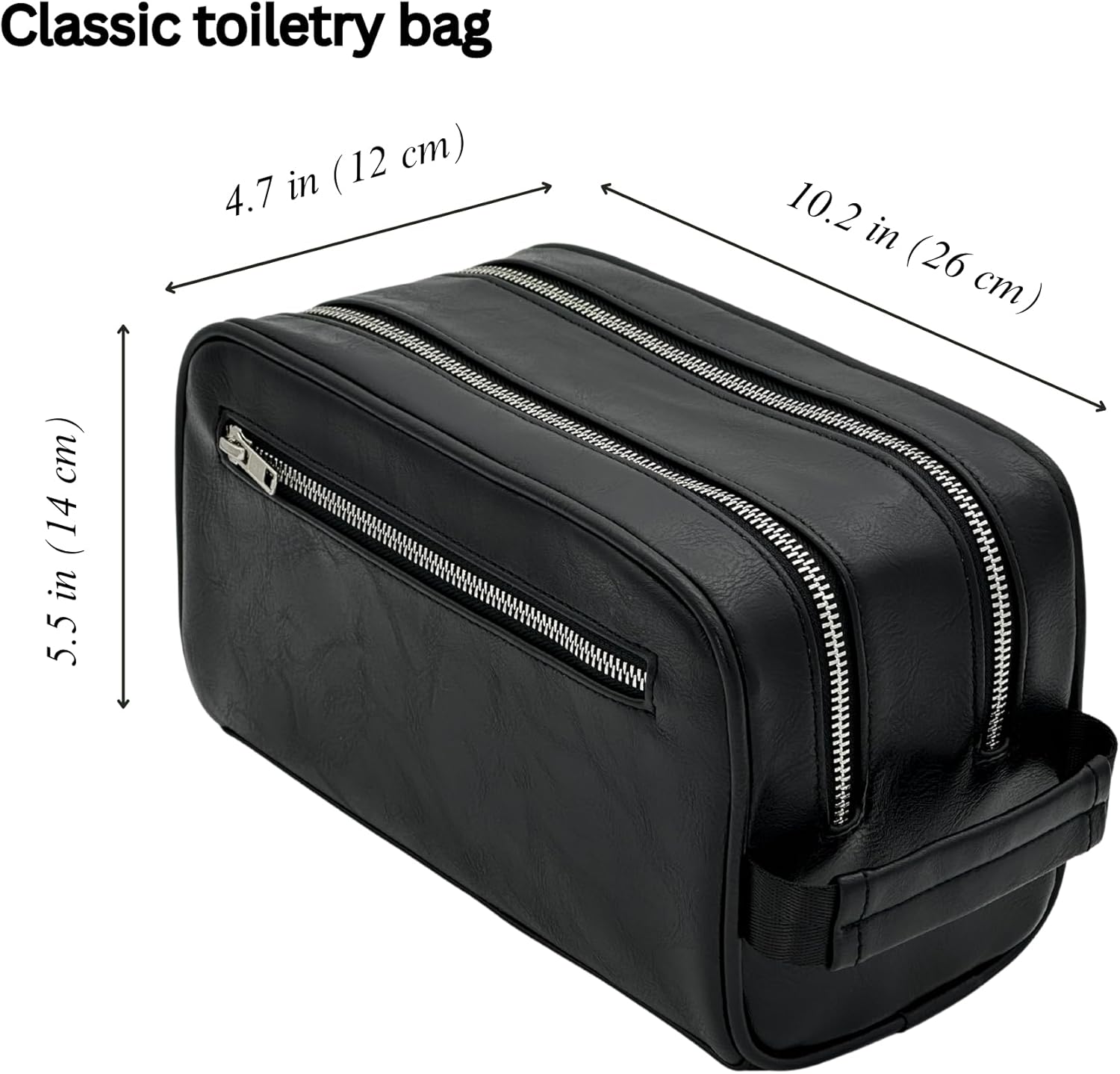 Dopp Gift Large Travel Toiletry Bag Premium Quality PU Leather Two compartments YKK Zippers Water-resistant Bottom Studs Mesh Pockets Durable Cosmetic Organizer BLACK