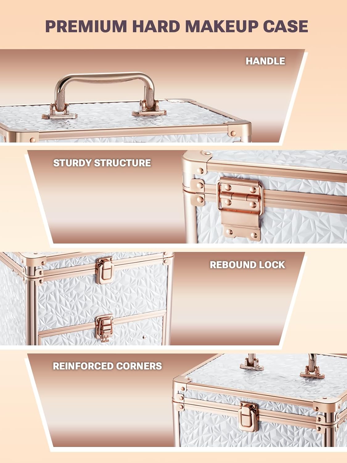 Qislee Makeup Box with Drawer and A Detachable Lighted Mirror, Waterproof Travel Train Case, Cosmetic Organizer and Makeup Suitcase with Adjustable Dividers, Magnetic LED Mirror (Bright White)