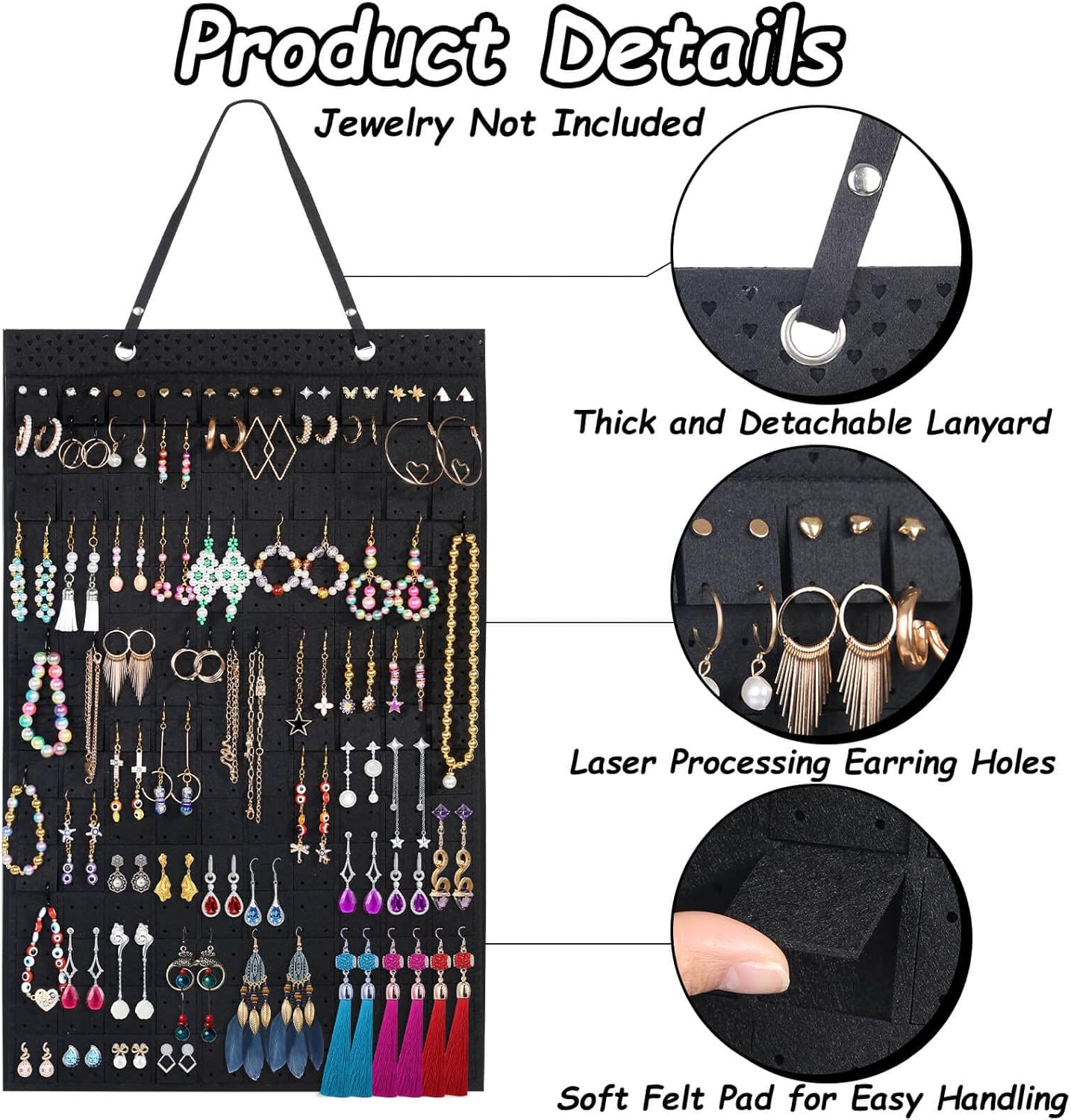 Caffox Hanging Earring Holder, Large Earring Organizer with 20Pcs Extra Hooks for Earrings, Necklaces, Bracelets, Jewelry and Sunglasses, Wall Earring Display for Home, Holds Up To 300 Pairs