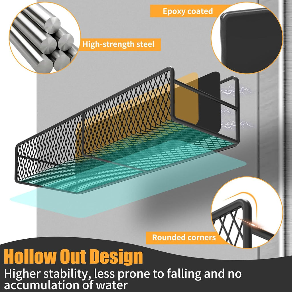 Magnetic Spice Rack for Refrigerator, 6 Pack 100% Metal Strong Magnet Shelf Black, Space Saving Spice Organizer, Home Kitchen Laundry Room Storage Organization W/ Paper Towel Holder, Utensils Racks