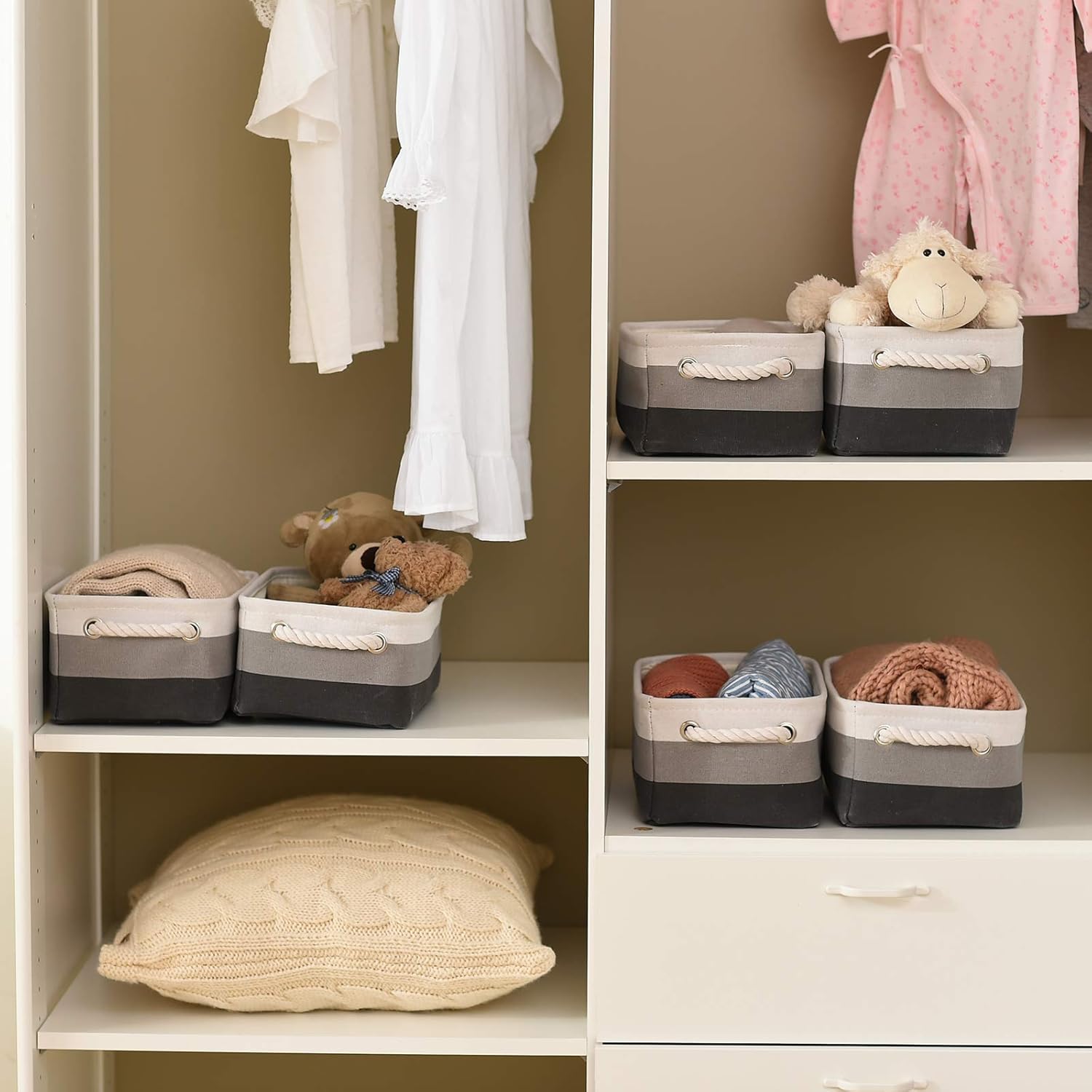 Small Storage Baskets for Shelves,Fabric Storage Baskets for Closet,Rectangular Collapsible Baskets for organizing Clothes,Books,Gifts