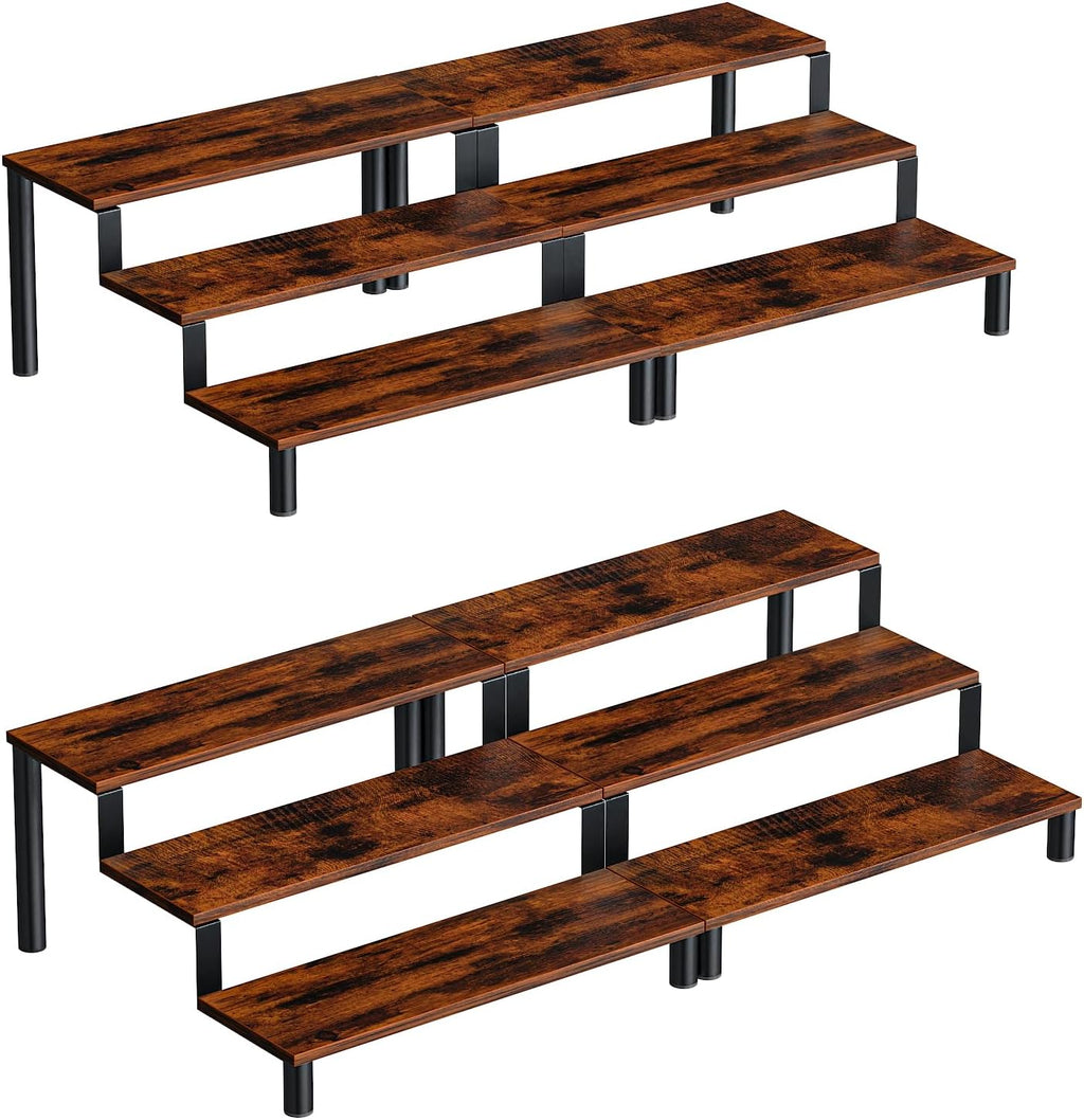 Set of 4 Wooden Display Stand Riser, 3 Tier Perfume Organizer Stand Cupcake Stand Holder, Tiered Display Stand Risers Display Shelf for Home and Shop (Black, 4 pcs)