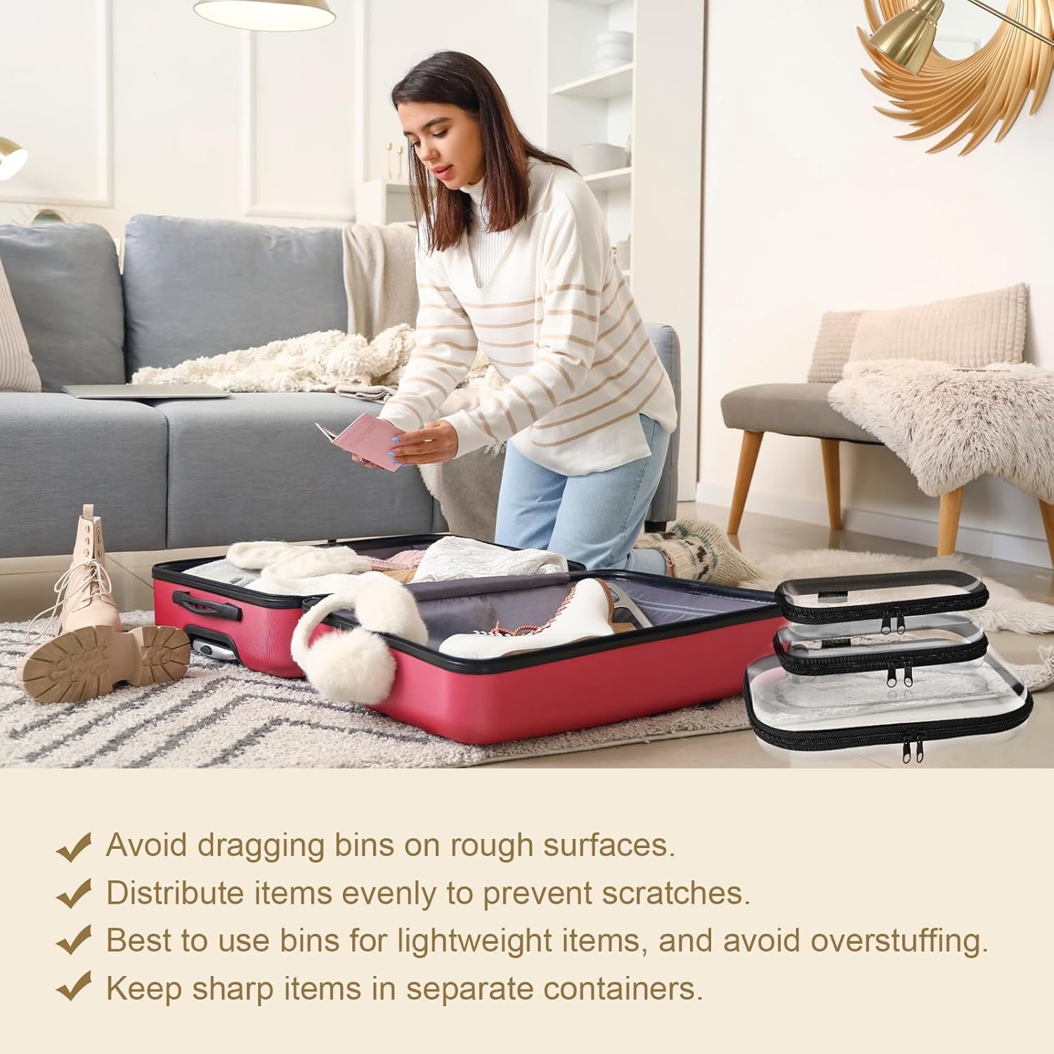 Clear Hard Shell Zipper Case 3 Pack, Hard Plastic Bag, Clear Travel Toiletry Pouch,Portable Cosmetic Bag with Zipper,Toy Storage Bins, Pencil Storage Organizer, Office Supplies Storage Case