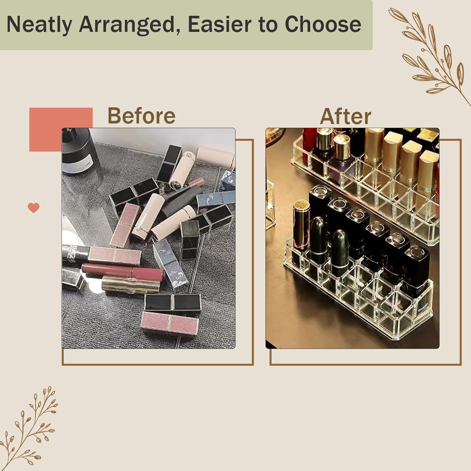 4 Pack Lipstick Organizer, 12 Slot Clear Acrylic Lipstick Holder, Makeup Organizer for Vanity, Drawer, Lip Gloss Storage Display