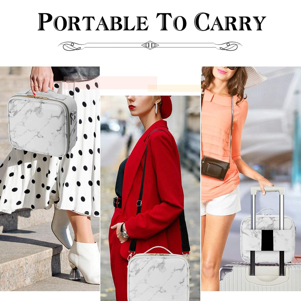 gzcz Travel Makeup Bag,Professional Cosmetic Bags for Women,Portable Makeup Brush Bag Organizer Storage with Adjustable Dividers and Shoulder Strap