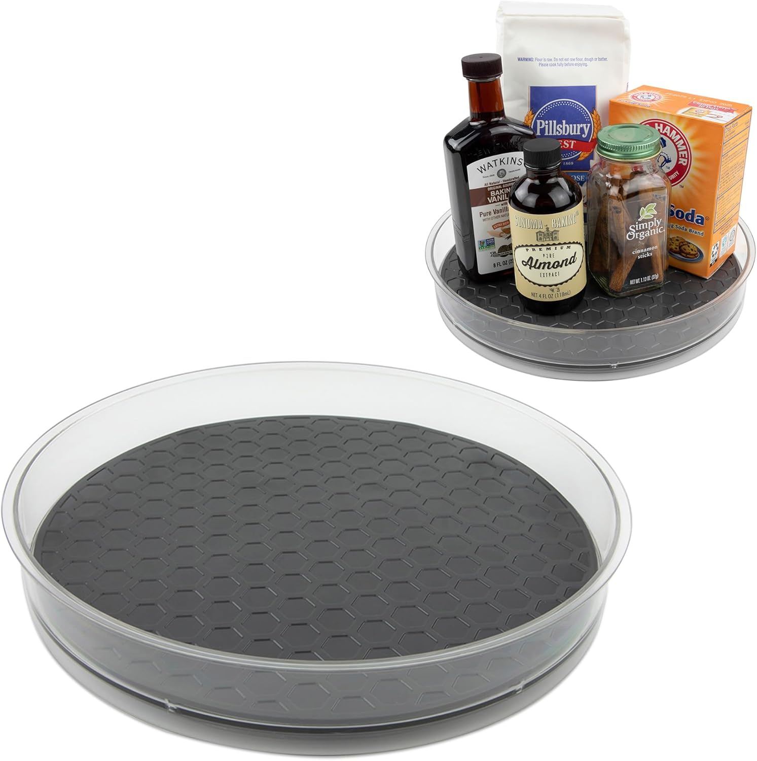 Spectrum Medium Lazy Susan Organizer 9.5 in for Cabinet Refrigerator Pantry Table Rotating Kitchen Storage Spice Rack Fridge Organization, Charcoal Gray Spinning Turntable for Sauces Jams Condiments