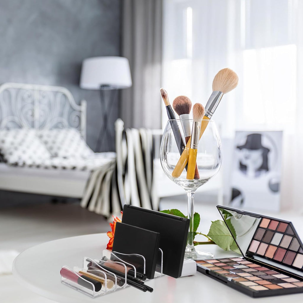 2pcs Divided Eyeshadow Palettes Organizer Stand Makeup Storage Rack for Cosmetics Lipstick Nail Polish and Brush Holder Vertical Display for Vanity and Dressing Table