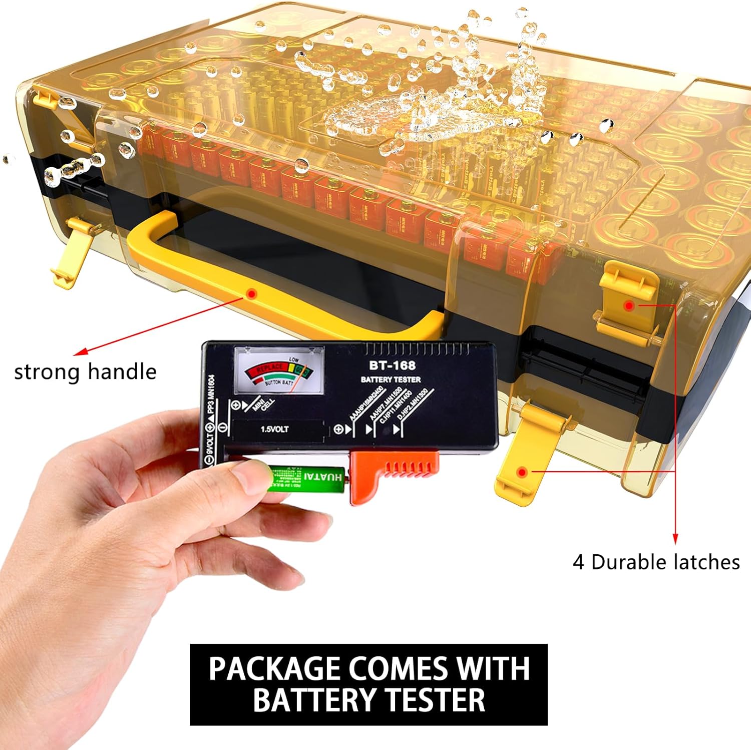 ALCYON Large Capacity 269 Battery Organizer Storage Case with Tester, Double-Side Battery Holder Container for AA AAA AAAA C D 9V Lithium 3V CR123 CR1632 18650 Batteries(Box Only) (Black)