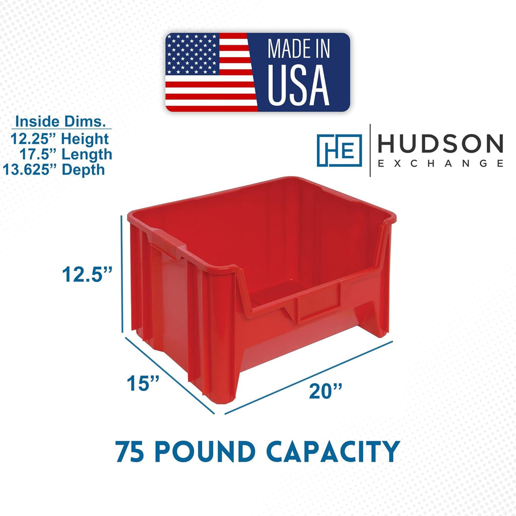 Hudson Exchange 20" x 15" x 12.5" (1 Pack) Plastic Giant Stackable Hopper Bin Container, Red