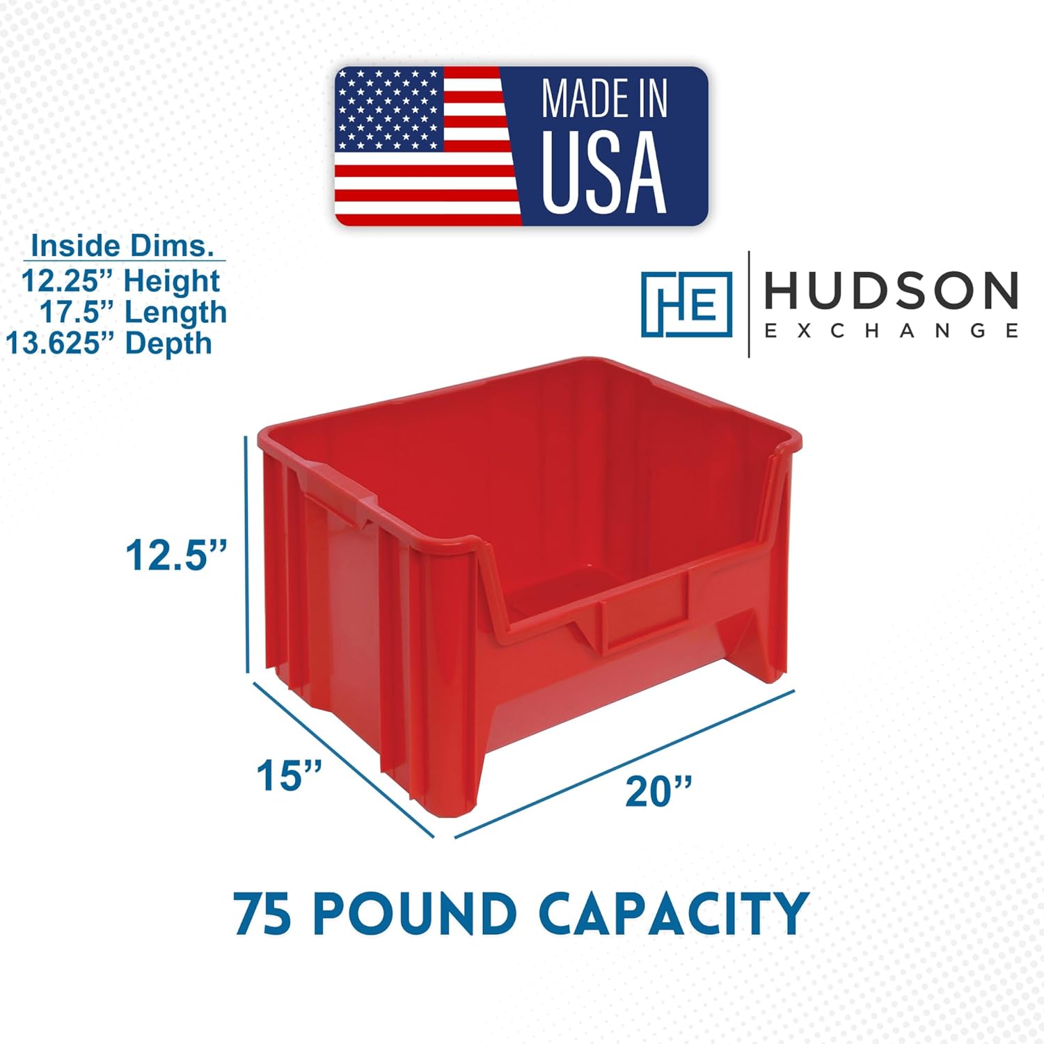 Hudson Exchange 20" x 15" x 12.5" (3 Pack) Plastic Giant Stackable Hopper Bin Container, Red