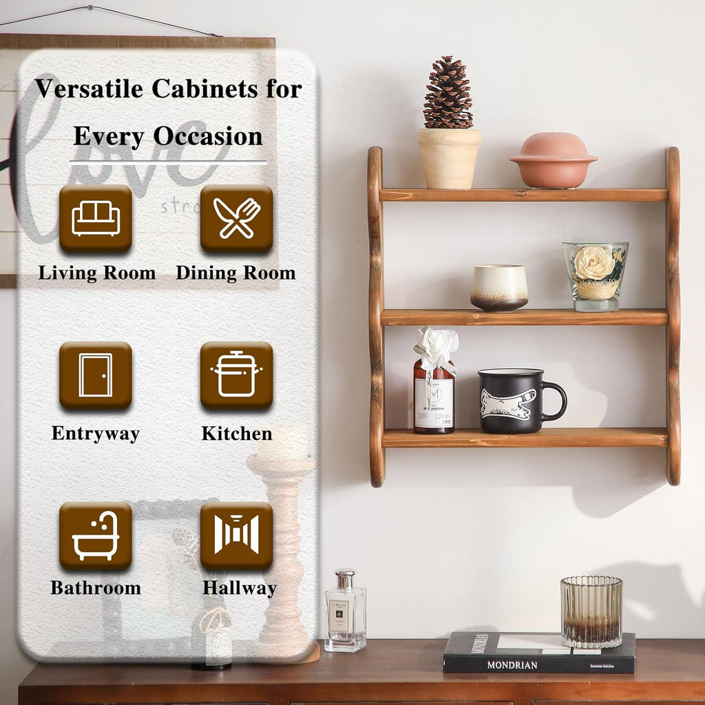 100% Solid Wood Wall Shelf 3-Tier, Rustic Floating Shelves Wall Mounted Storage Rack, Farmhouse Decor Hanging Shelf Display Shelves for Apartment, Living Room and Bedroom