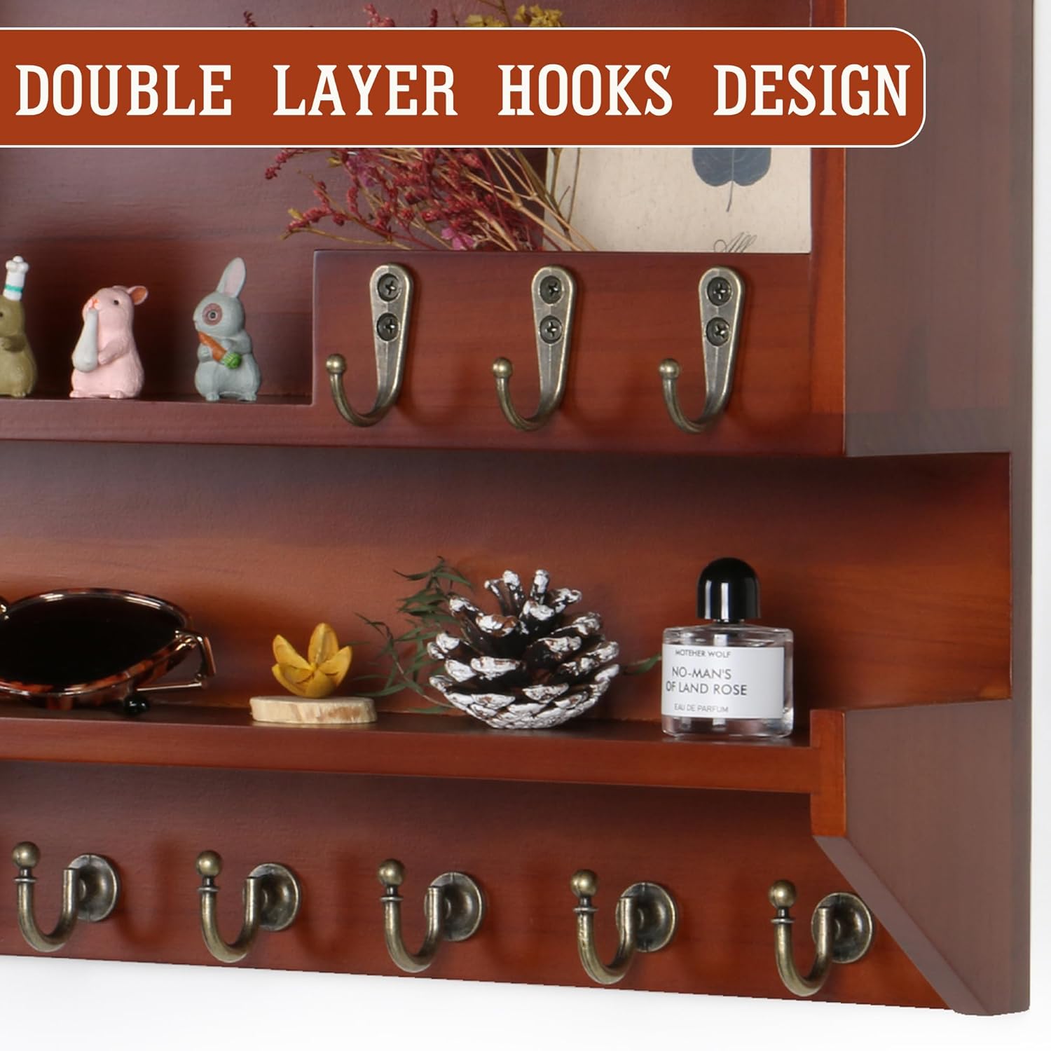 Innovation Key and Mail Holder for Wall, Key Holder Wall Mount, Mail Organizer with 9 Hooks, Auburn