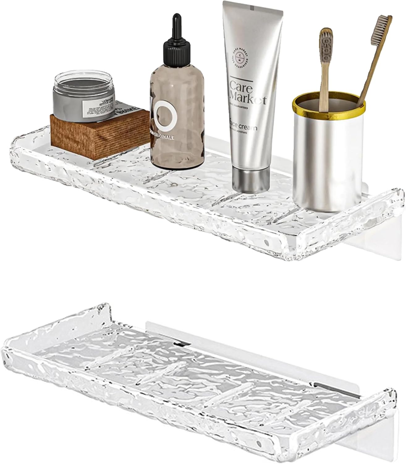 2 Piece Shower Organizer, Wall Floating Shelf, Clear Wall Mounted Organizer for Bathroom Storage and moreAcrylic No Drill Wall Mount Adhesive Shelf