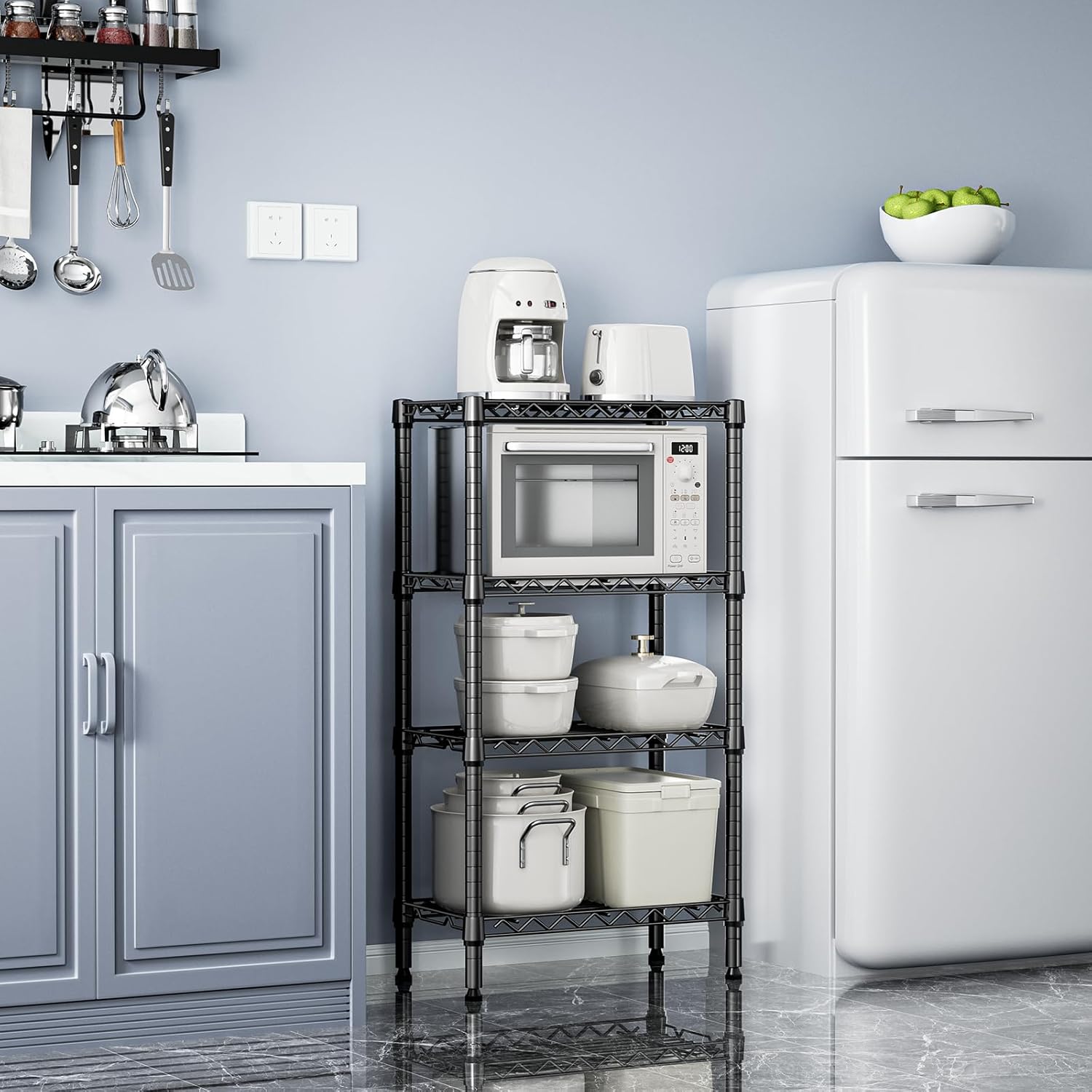 1000 lbs 4 Tier Shelf Metal Storage Shelves Wire Rack Closet Organizers with PP Board for Garage Kitchen Bathroom Laundry Black 11.8" D x 21.7" W x 39.5" H