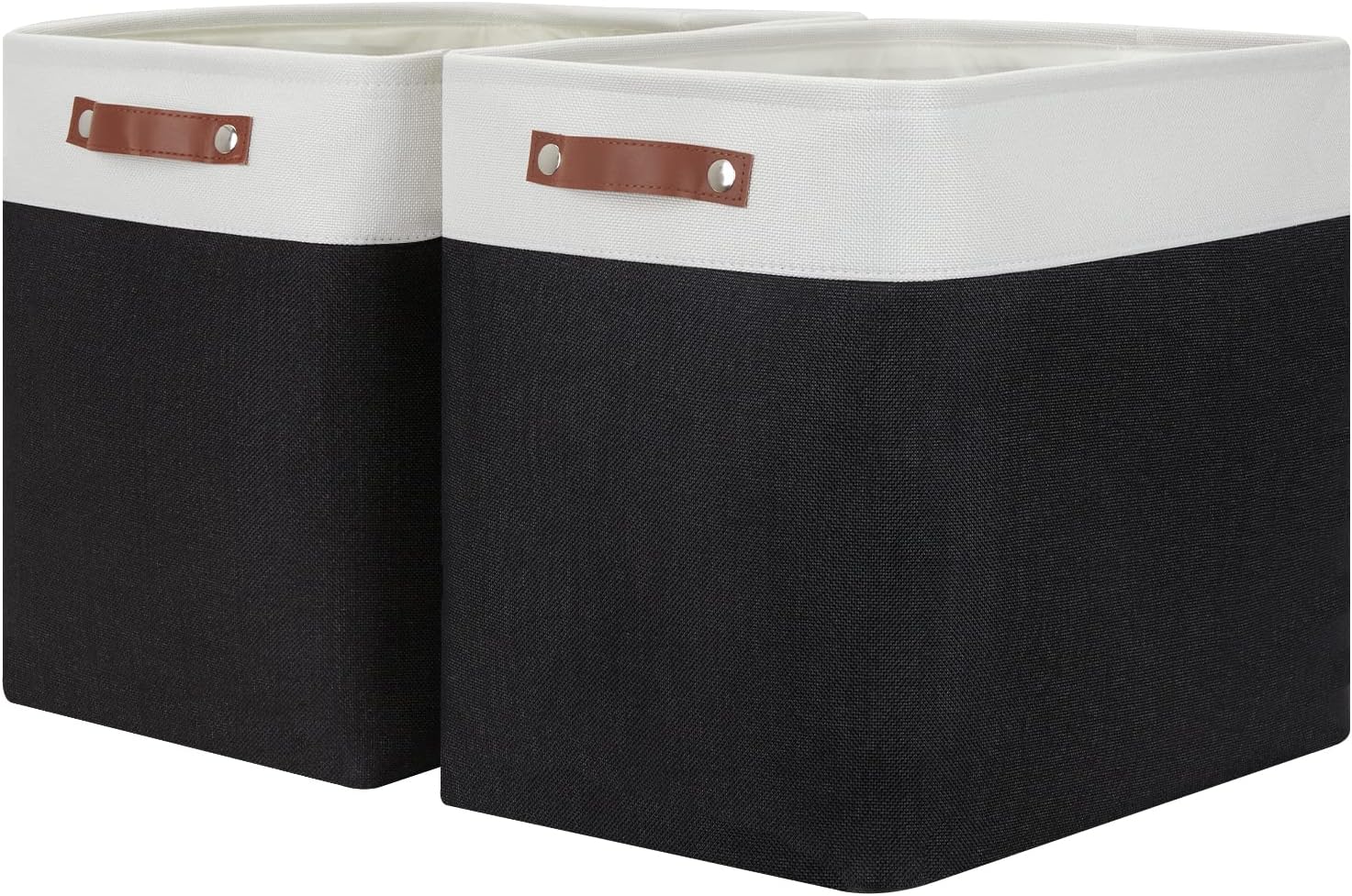 HNZIGE Baskets Shelf Baskets for Clothes 2 Pack Large Storage Bins Fabric Baskets for Organizing, Collapsible Rectangular Canvas Linen Storage Basket with Handles for Storage Closet (White&Black)