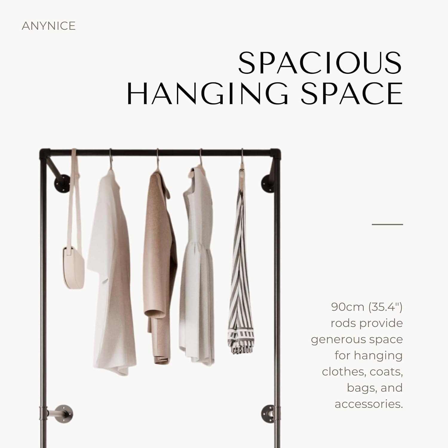 Industrial Pipe Clothing Rack, Heavy Duty Wall Mounted Clothes Rack, Retail Display Hanging Garment Rod for Laundry Rooms, Closet Storage, 14.6x37.4x82.7 Inches, Model K05