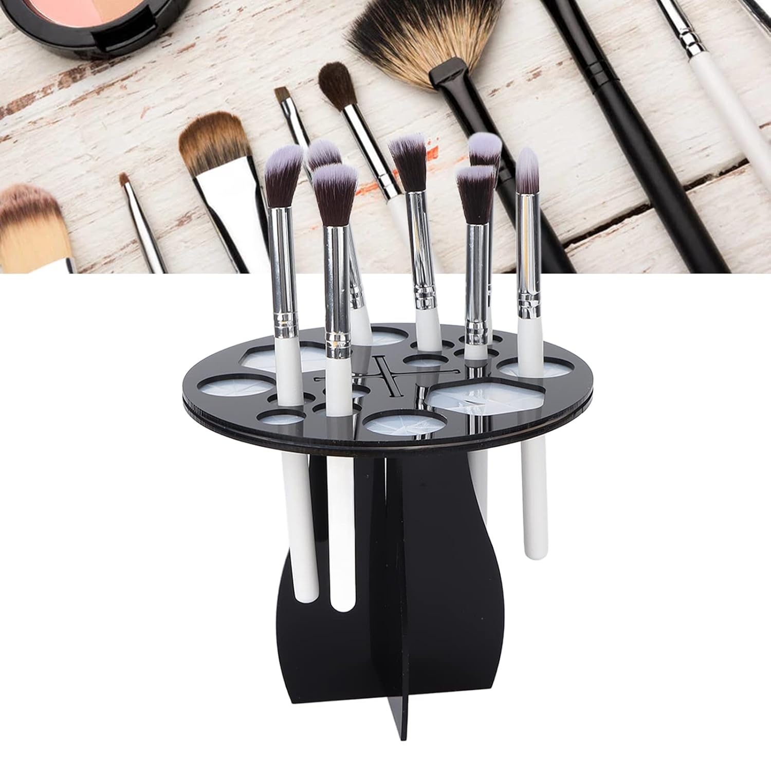 ZJchao Brush Drying Rack, 14 Holes Makeup Brush Holder Makeup Brush Drying Rack Stand Paint Brush Drying Holder Display Stand Make Up Organizer Tree Tray for Makeup Artist Paintbrushes (White)