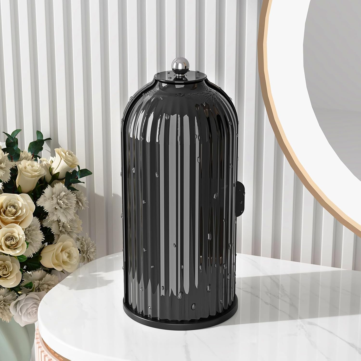 GAXmi Makeup Brush Holder with Lid Cosmetic Tools Organizer 360 Rotating Waterproof Dustproof Beauty Brushes Storage for Vanity, Dark Black