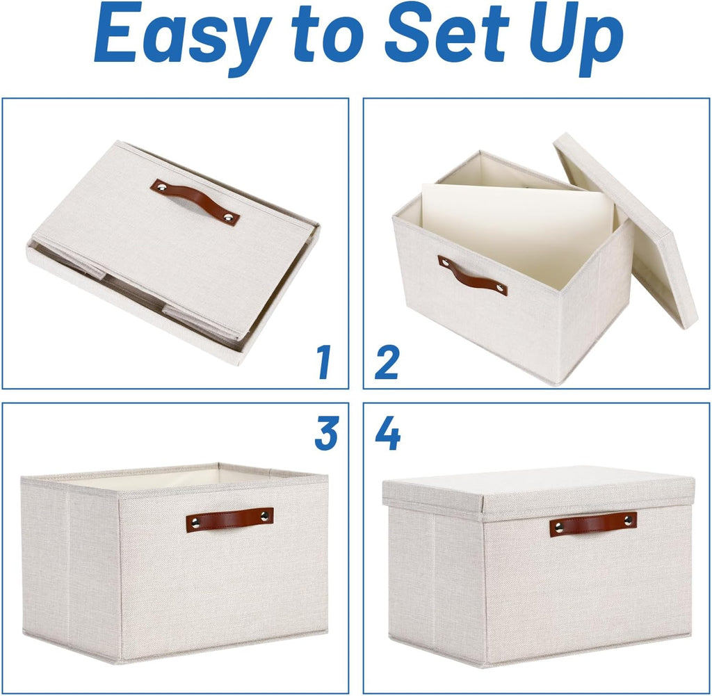 Temary Storage Bins with Lids 2-Pack Large Foldable Storage Baskets with Lid, Fabric Storage Bin for Organizing Home (Beige, 15x11x9.5inch)