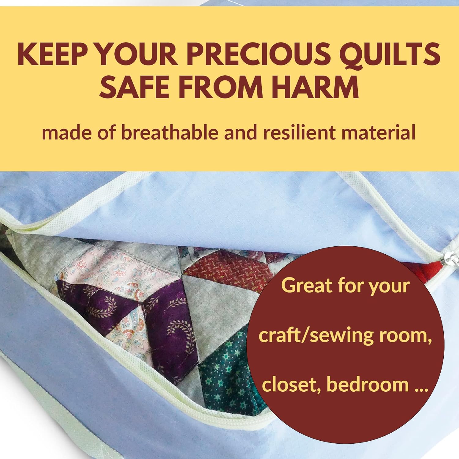 Madam Sew Quilt Blanket Storage Bag|Blanket Organizer|Comforter Storage for Clothes, Quilts, Bedding|Linen Bag Storage with Visible Front Panel, Strong Handles & 2-Way Zipper - Periwinkle 22x15x8"