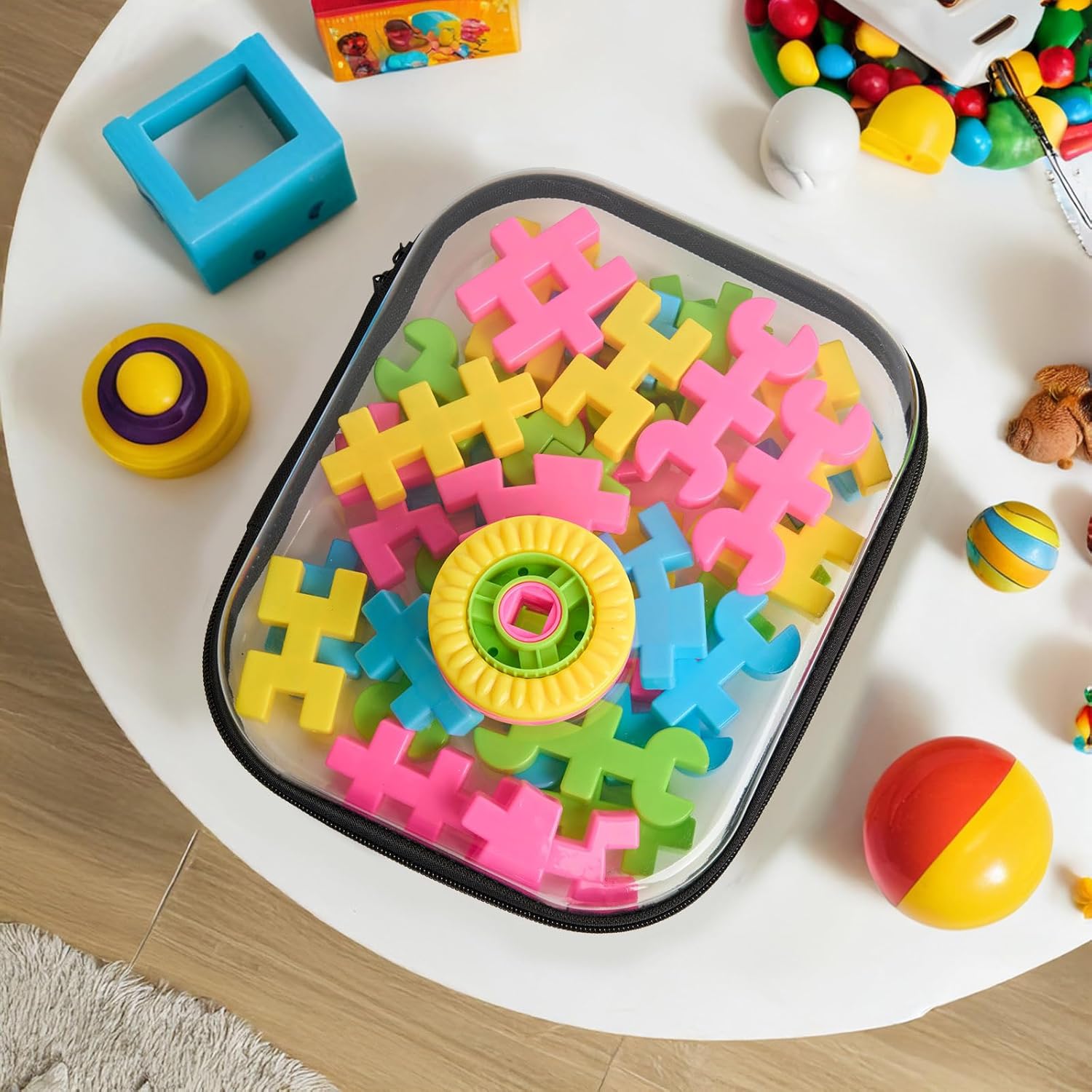 2PCS Zippered Hard Pouch Double,Portable Waterproof Cosmetic Bag with Zipper,DIY Storage Organizer Bins,Hard Plastic Case,Clear Zipper Bags for Organizing,Pencil Case