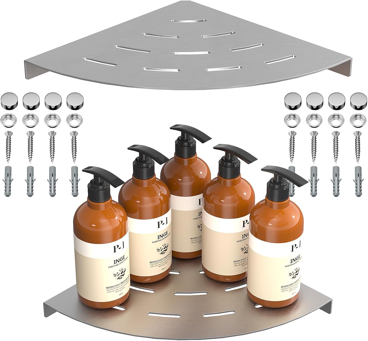 2 Pack Corner Shower Shelves Load Capacity 40 lbs 304 Stainless Steel Shower Corner Shelf Will not Rust 8in Shower Shelf for Inside Shower Brushed Nickel Drilling Installation