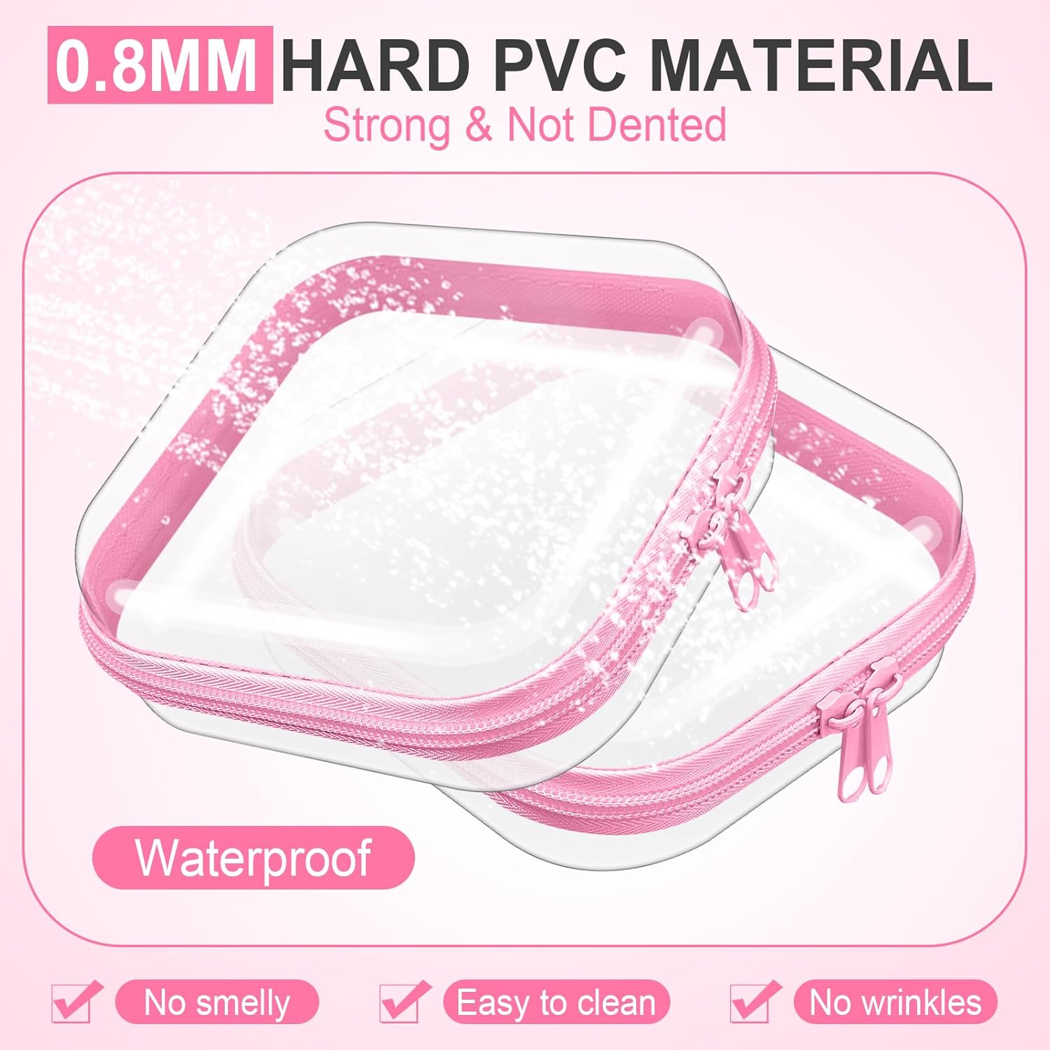 Sanwuta 6 Pcs Clear Hard Zipper Case Hard Plastic Zipper Pouches Transparent Makeup Bag Pencil Pouches for Travel Snacks Christmas Trinket Storage Organizer Box(Pink,5 x 5 x 2 Inch)