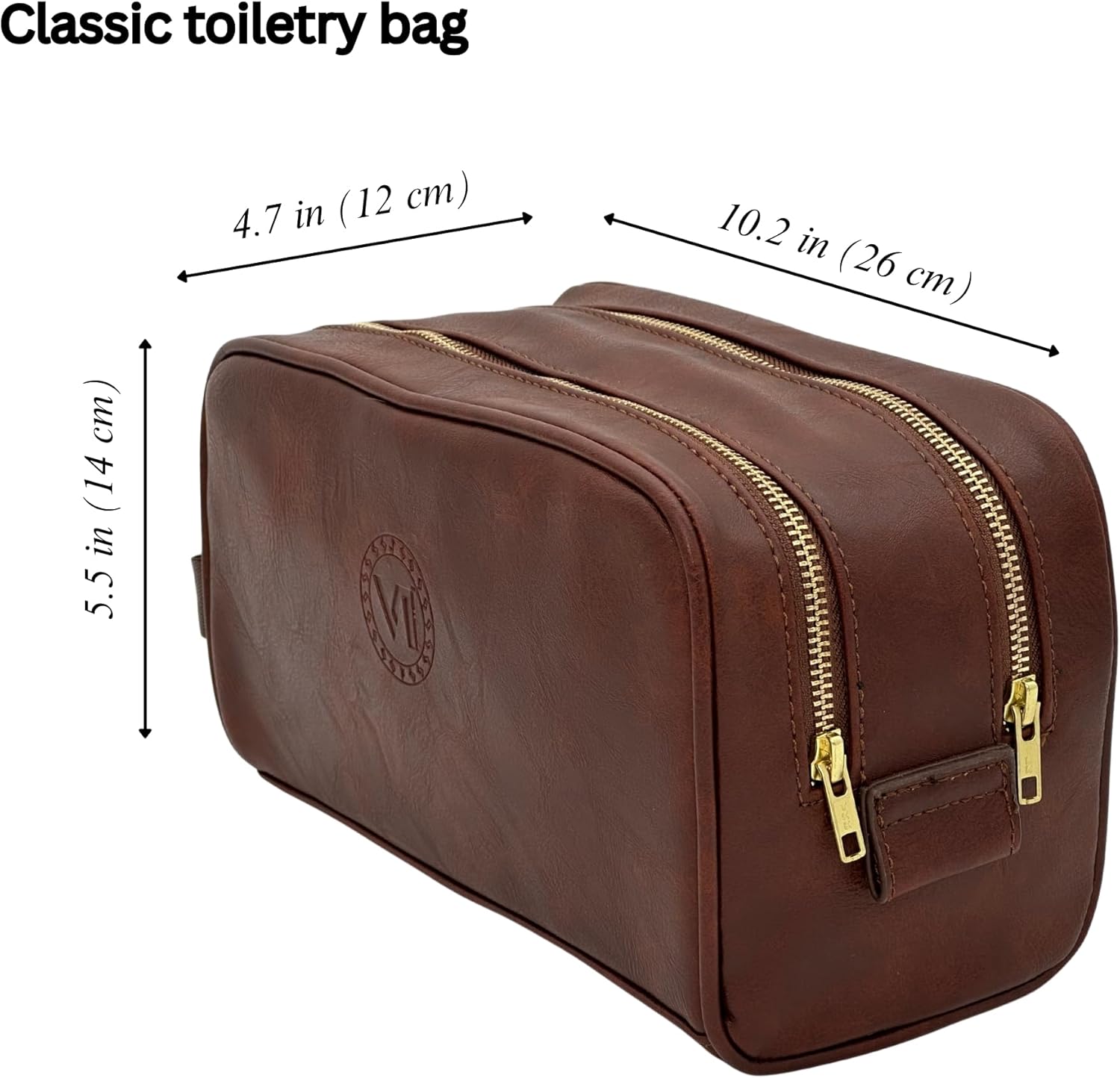 Dopp Gift Large Travel Toiletry Bag Premium Quality PU Leather Two compartments YKK Zippers Water-resistant Bottom Studs Mesh Pockets Durable Cosmetic Organizer DARK BROWN