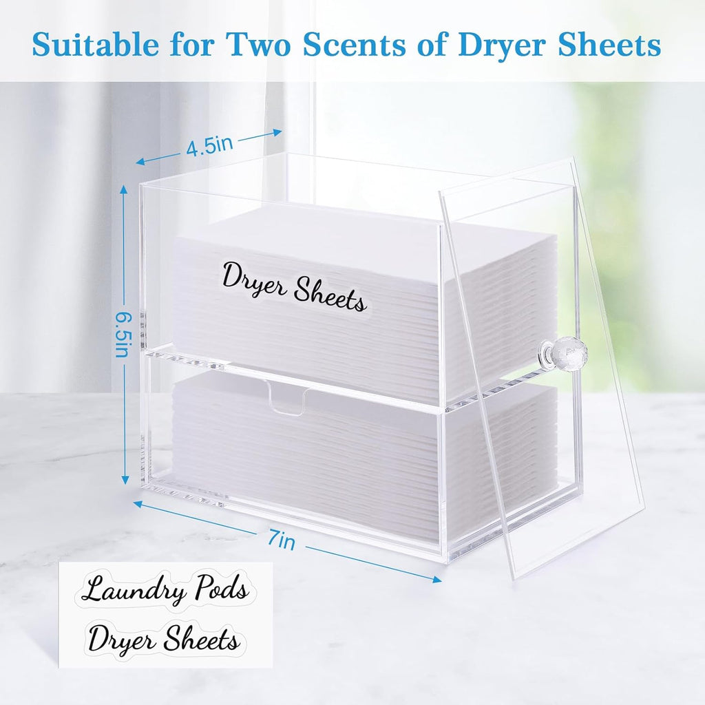 JYPS 1+1 Acrylic Dryer Sheet Holder with Drawer and Bamboo Lid, Clear Acrylic Large-Capacity Laundry Pods Container, Scent Boosters & Powder, Laundry Room Organization decor, Storage Jars Set