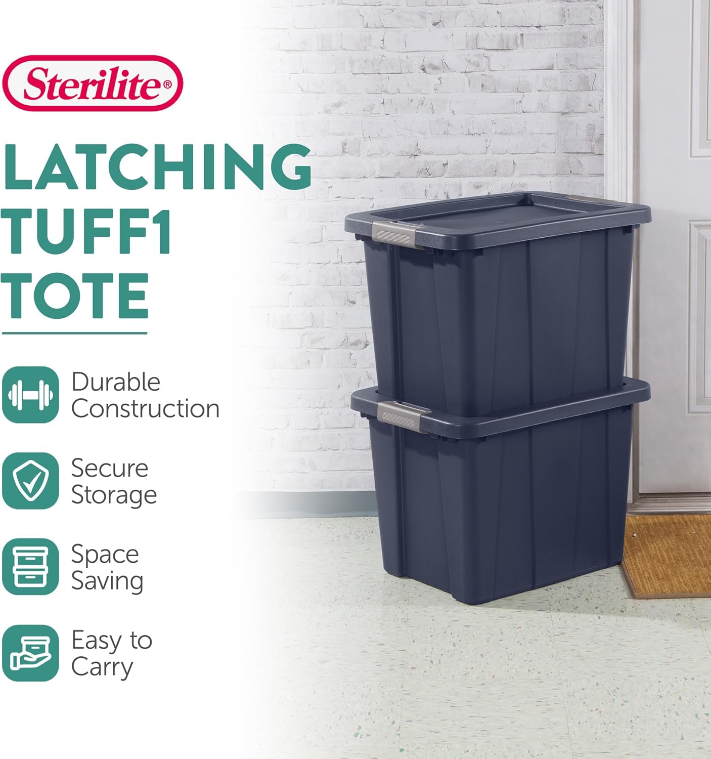 Sterilite 18-Pack Storage Bins with Lids, Heavy Duty Totes, Tuff1, 18 Gallon, Dark Indigo