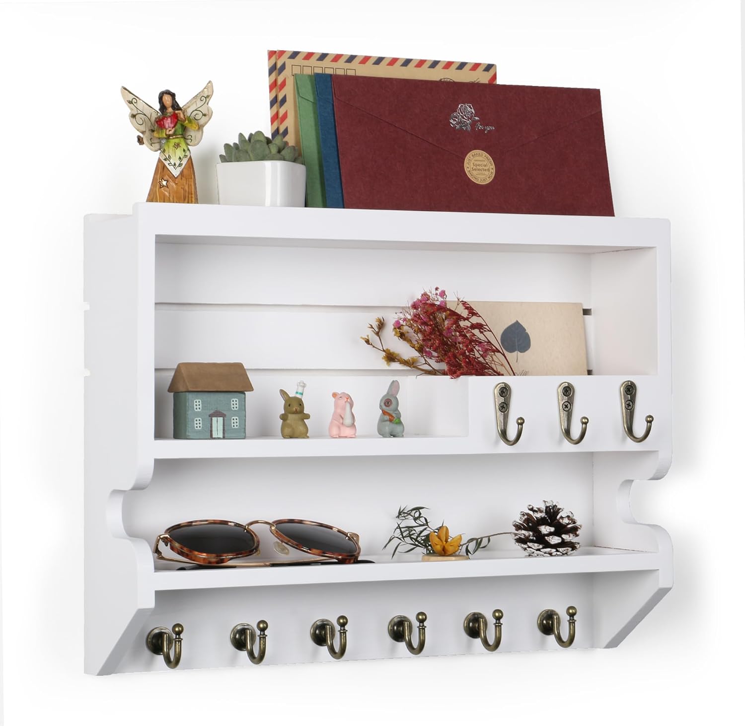 Innovation Key Holder for Wall, Mail Organizer with Key Hooks, Keys Holder on Wall, White