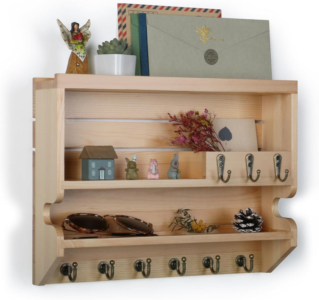 Innovation Key Holder for Wall, Mail Organizer with Key Hooks, Keys Holder on Wall, Natural Color