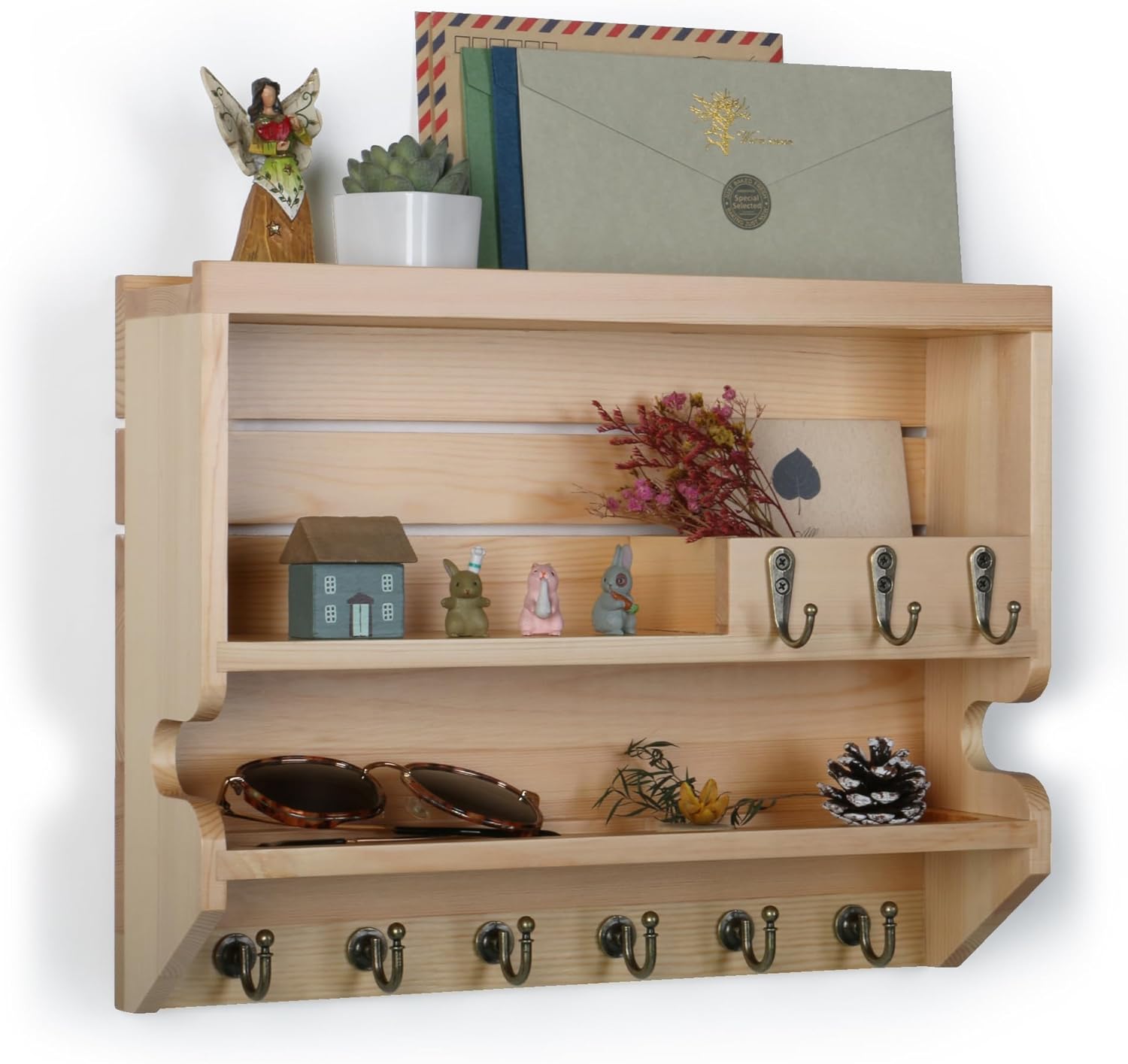 Innovation Key Holder for Wall, Mail Organizer with Key Hooks, Keys Holder on Wall, Natural Color