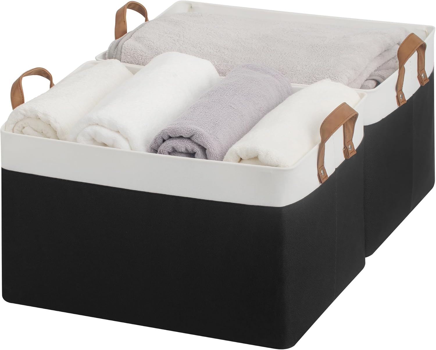 StorageWorks Storage Bins, Fabric Storage Bins for Shelves, Extra Large Storage Baskets with Metal Frame, Closet Baskets and Bins with Handles, Jumbo, Black and White, 2-Pack