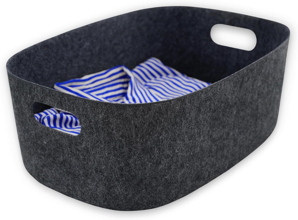 Welaxy Large Storage Basket Felt Open Desk Organize bin Shelf Box with handles lightweight carry for Magazines Books Junk Kids Toys Pet Clothes Laundry sleek minimalist lifestyle (Charcoal)