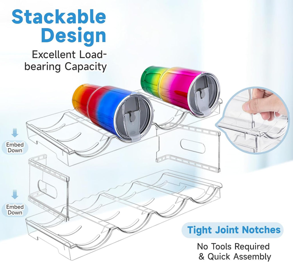 Large Compartment Water Bottle Organizer,2 Tier Stackable Water Bottle Rack for Cabinet,Tumbler Storage Organizer for Kitchen,Fridge,Cabinet Organization and Storage