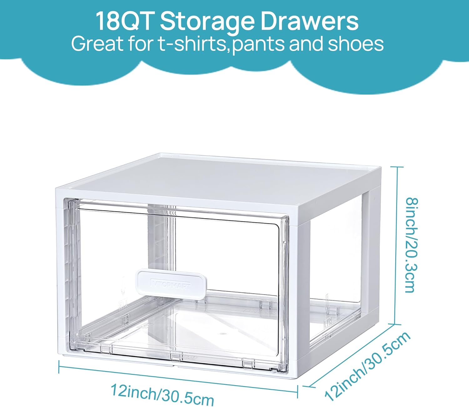 Vtopmart 4 Pack 18QT White Stackable Storage Drawers,Easily Assemble Acrylic Closet Organizers,Plastic Storage Bins for Bathroom,Cabinet,Kitchen Pantry,Under Sink Organization