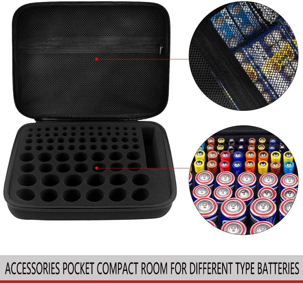 Comecase Hard Battery Organizer Storage Box Carrying Case Bag - Holds 80 Batteries AA AAA C D - - with Battery Tester BT-168 (Bag Only)