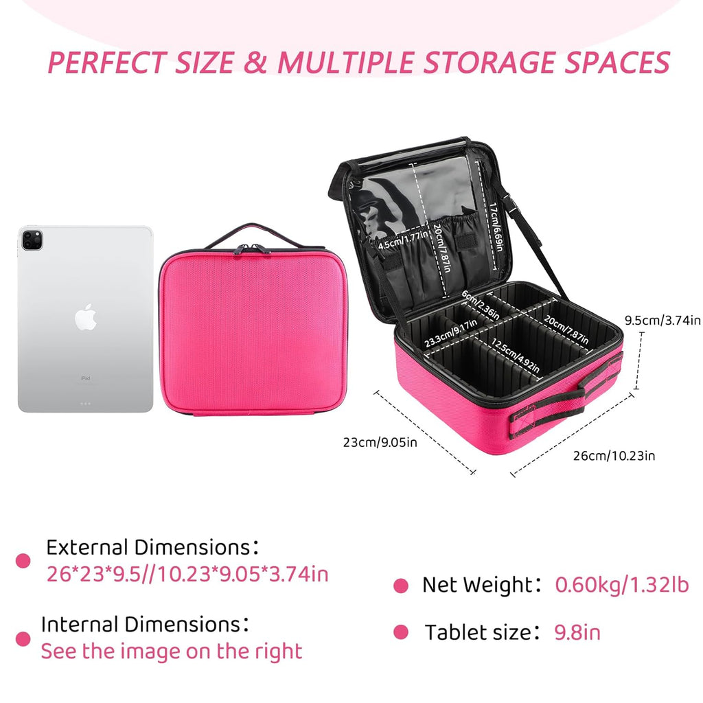 gzcz Travel Makeup Bag,Portable Makeup Case for Women,Professional Cosmetic Train Case Organizer Artist Storage Bag With Adjustable Dividers Brushes Toiletry Jewelry Digital Accessories