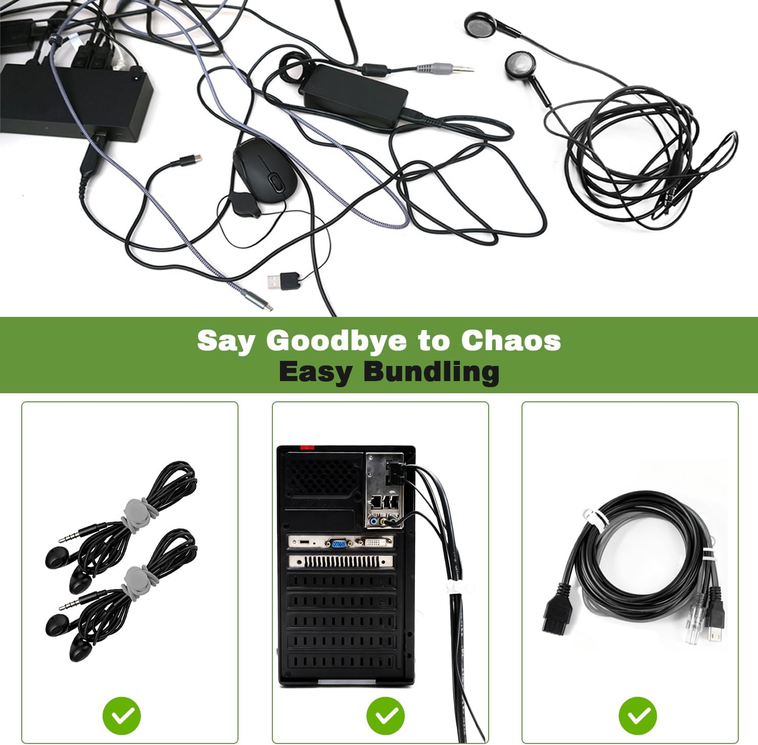 40Pcs Silicone Cable Ties with Box, Reusable Cord Organizer Rope, Elastic Cord Ties for Electronics, Essentials Straps Wires for Fastening Home Office Kitchen Travel Appliances