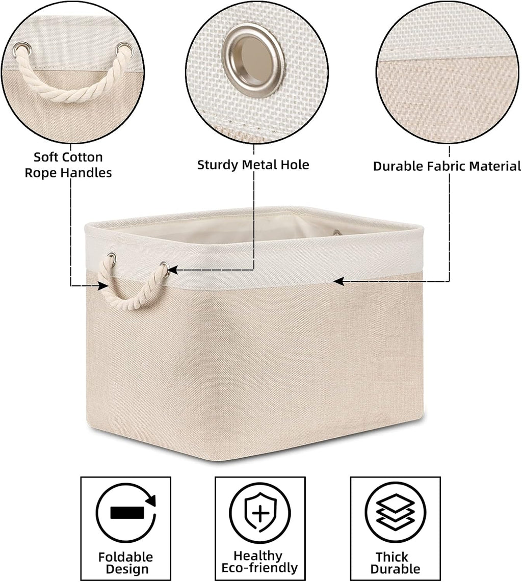 Bidtakay Beige Storage Basket Large Fabric Cloth Baskets [2-Pack] Tall Rectangular Shelf Baskets 16X11.8X11.8 in Canvas Collapsible Storage Bins with Handles for Organizing Living Room(White&Beige)
