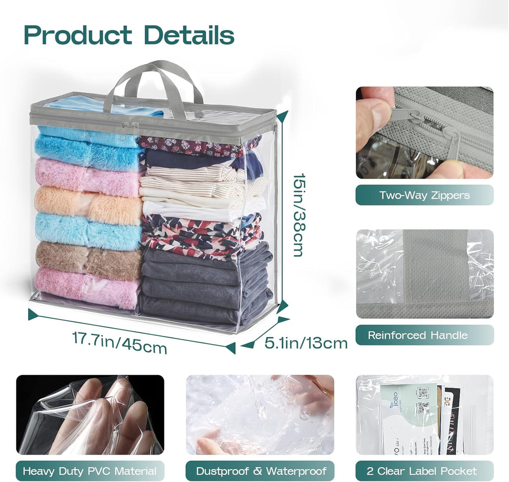 10 Pack Clear Storage Bags for Clothes, 22L Blanket Storage Bags, Under Bed Storage, Closet Organizers Bag, Upgraded Version Two-Way Zippers Design(Grey, 10PACK)