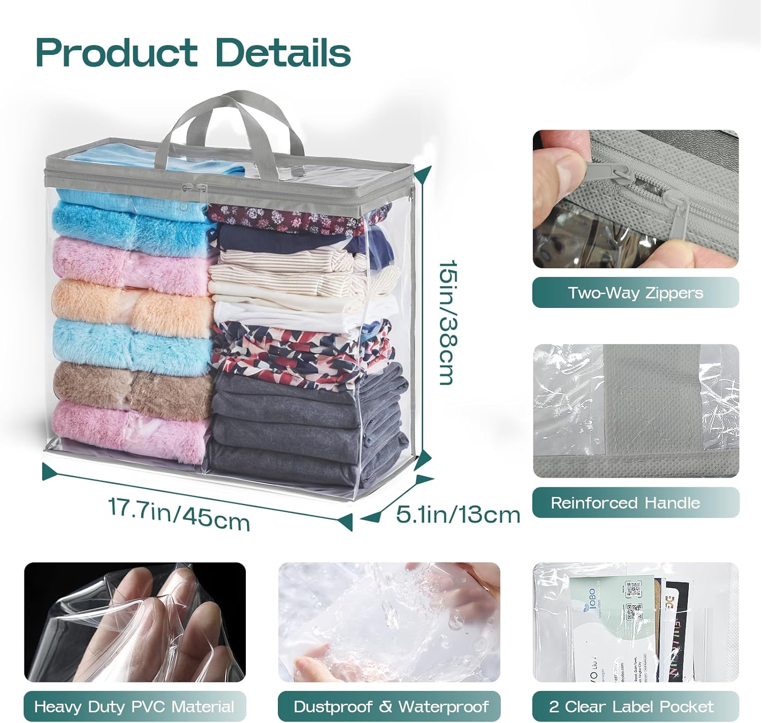 10 Pack Clear Storage Bags for Clothes, 22L Blanket Storage Bags, Under Bed Storage, Closet Organizers Bag, Upgraded Version Two-Way Zippers Design(Grey, 10PACK)