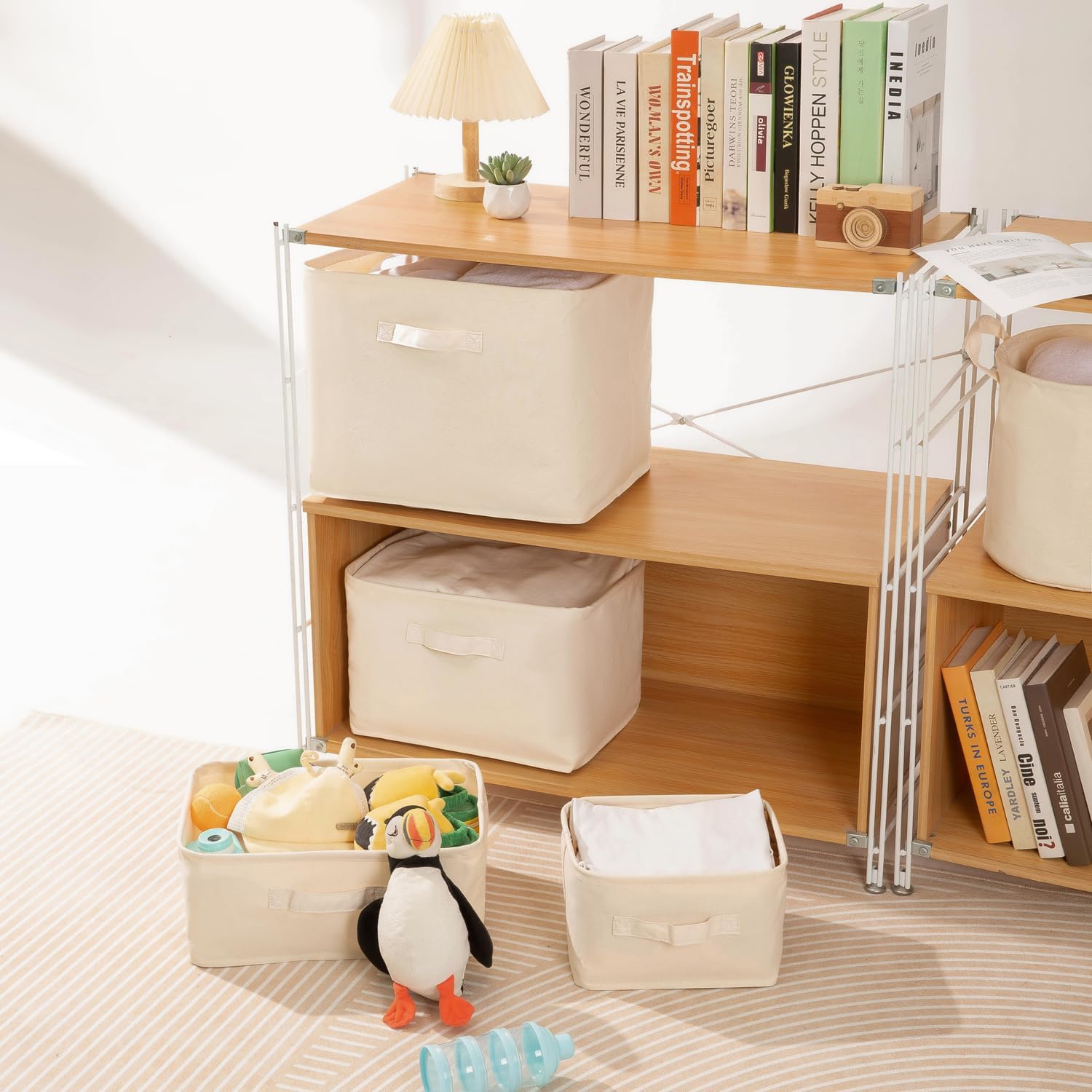 Foldable Storage Bins with Lids Cotton Canvas Rectangular Storage Box Ideal for Organization Lightweight and Durable (9.45 x 7.48 x 5.91)