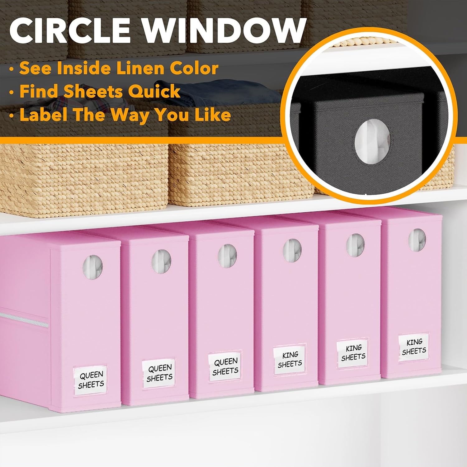 SpaceAid 6 Pack Bed Sheet Organizers and Storage, Foldable Sheet Organizer with Window for Linen Closet, Set Folder Keeper for Queen & King Size Bedding Storage (Pink)