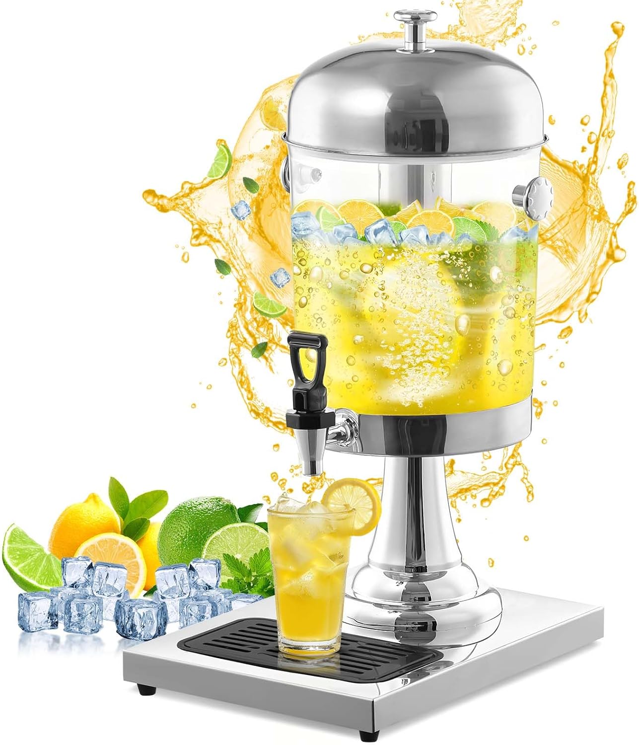 1.5 Gallon Drink Dispensers for Parties, [Easy-to-Clean Drip Tray Design] [Cold & Hot Dual-Use] Beverage Dispenser with Stand & Ice Core, Stainless Steel Juice Dispenser for Home Lemonade, Catering