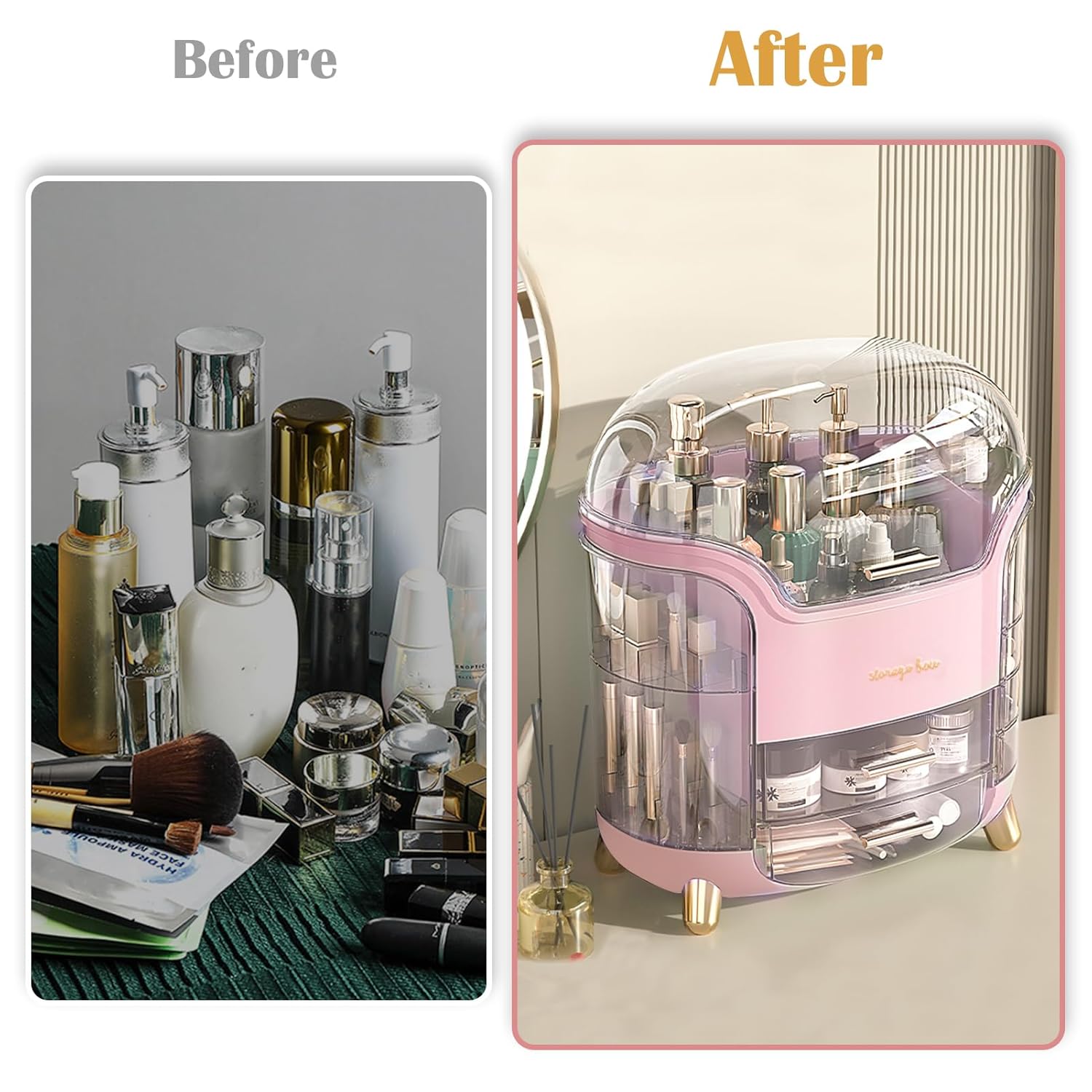 Makeup Organizer & Skincare Organizers, Cosmetic Organizer Box for Countertop with Lid & Drawers, Make Up Storage Organizer with Waterproof & Dustproof Cover, Birthday Gifts for Vanity Women Girls